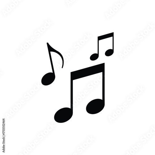 Black Music Notes and Staff on White Background musical symbol