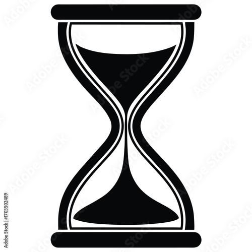 Minimalist monochrome hourglass silhouette representing time passing and balance