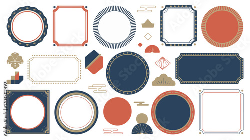 Collection of decorative frames and elements in vintage colors border ornamental