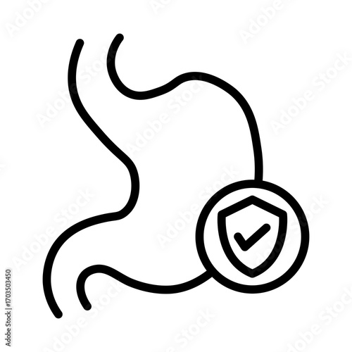 Stomach Icon with Shield, Isolated on White Background