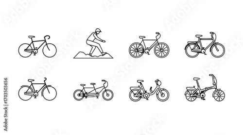 Collection of bicycle and cycling related silhouette illustrations