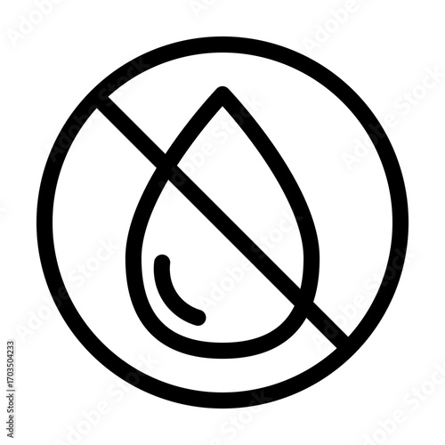 No Water Symbol in Circle, Isolated on White Background