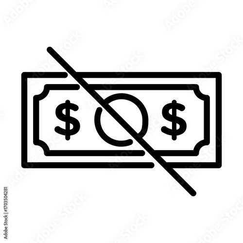 Money Bill Icon Crossed Out, Isolated on White Background