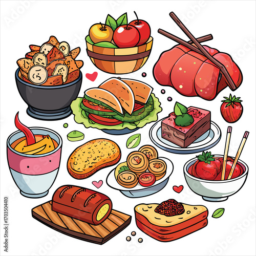 Food vector, Food design, Food concept, Food post, Food cartoon, Food icon, Food template, Food art, Food topics, Food doodle