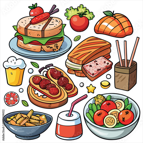 Food vector, Food design, Food concept, Food post, Food cartoon, Food icon, Food template, Food art, Food topics, Food doodle