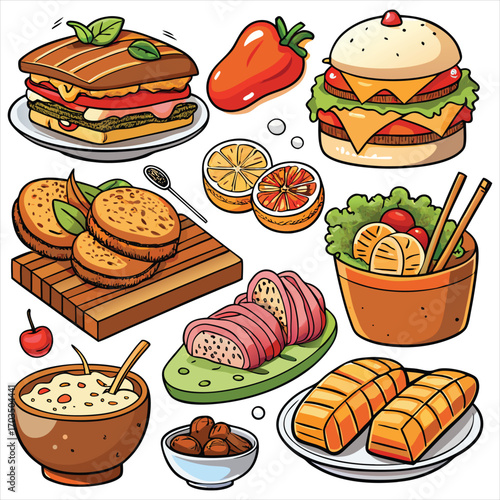 Food vector, Food design, Food concept, Food post, Food cartoon, Food icon, Food template, Food art, Food topics, Food doodle