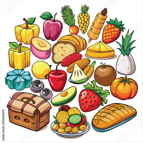 Food vector, Food design, Food concept, Food post, Food cartoon, Food icon, Food template, Food art, Food topics, Food doodle