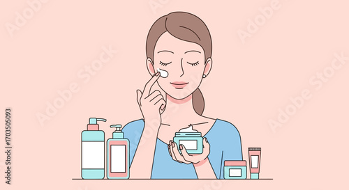 Woman applying facial cream from jar