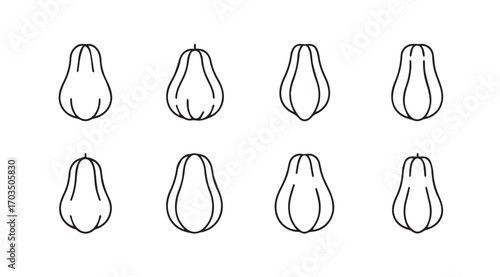 Eight stylized papaya fruit outlines in a clean silhouette pattern