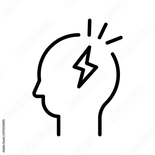 Head with Lightning Bolt Icon, Isolated on White Background