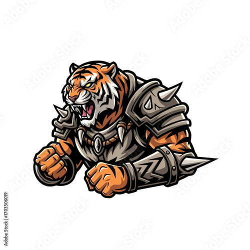 Powerful Armored Tiger Roaring Mascot Illustration for Sports and Gaming