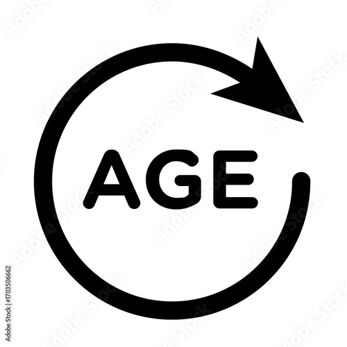 Age Symbol in Circular Arrow with Bold Font, Isolated on White Background