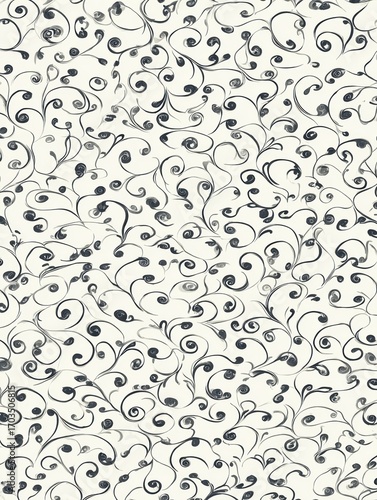 Decorative Floral Pattern in Monochrome Showcasing Intricate Swirling Designs Against a Light Background