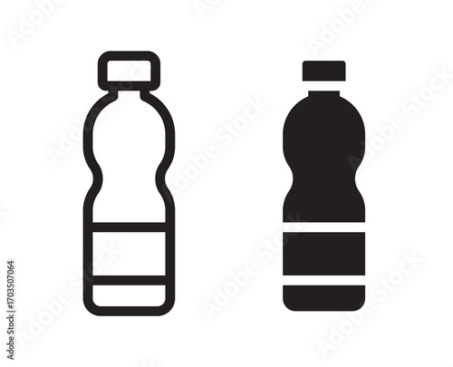 Water bottle icons. stroke line and black solid icons. Protein shake icon in black modern and lines. Soda icon set. soda can sign. for mobile concept and web design. vector illustration on white backg