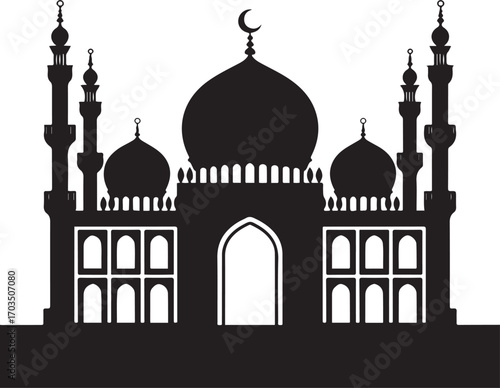 Mosque Silhouette Black White Islamic Architecture Design Graphic