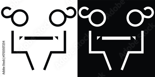 Abstract icon of a stylized animal face with a simple, modern design. Minimalist nature character symbol in black and white