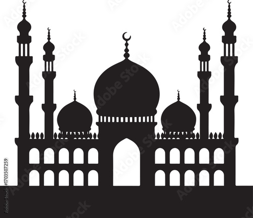 Mosque Silhouette Black White Minimalist Islamic Architecture Design Vector Graphic