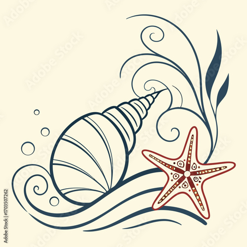 Elegant seashell and starfish logo design for coastal brands and businesses