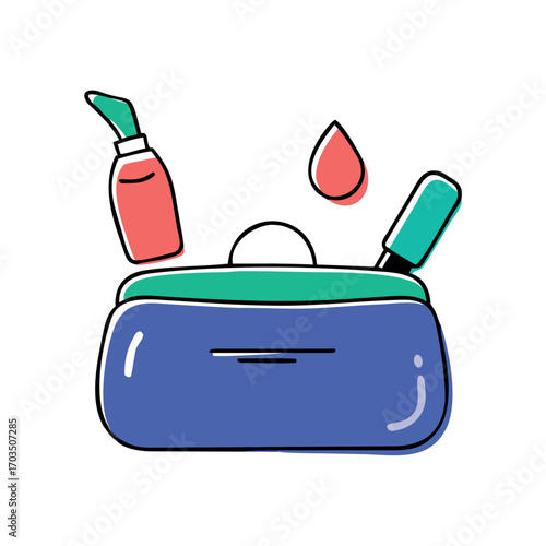 Whimsical Makeup Bag Overflowing with Essentials An Artistic and Playful Depiction