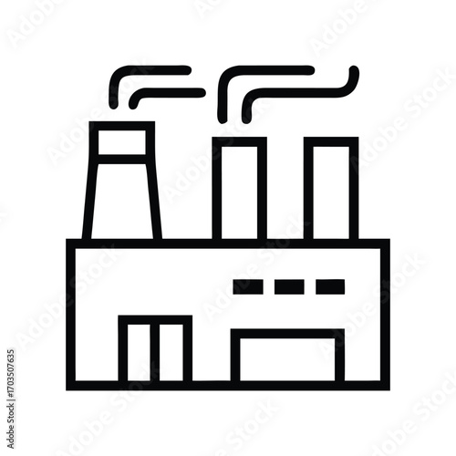 Outline Icon of a Factory with Smoking Chimneys and Two Doors