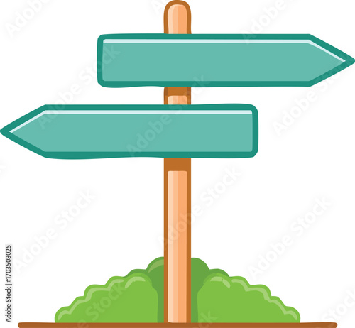 A simple wooden signpost with two blank arrows. A vector illustration representing choice, direction, guidance, and making a decision. Generative AI