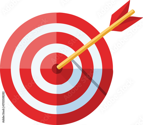 A red and white target with an arrow hitting the bullseye. A vector representing success, goals, achievement, and business strategy. Generative AI