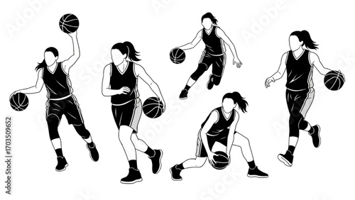 Basketball and Basketball Player Vector Silhouette Illustration Set AI EPS PNG