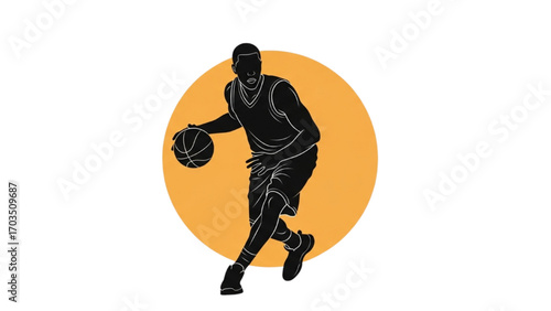 Basketball and Basketball Player Vector Silhouette Illustration Set AI EPS PNG