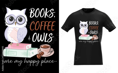 Cozy scene with books coffee and owls celebrating a happy place for women