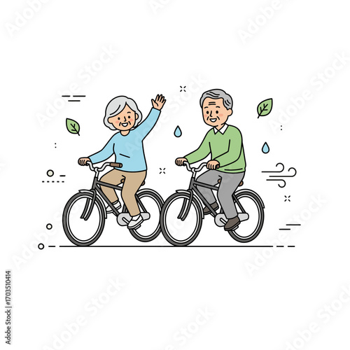 Elderly Couple Cycling Together