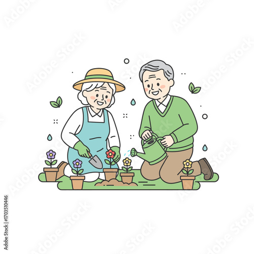 Elderly Couple Gardening