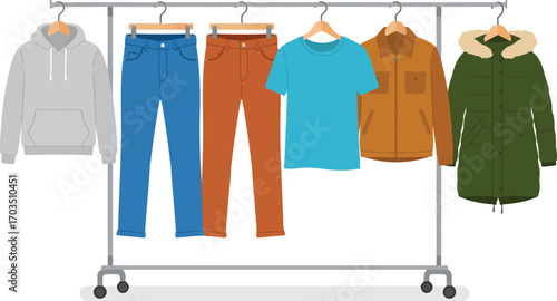 Autumn winter clothing collection displayed on rack vector