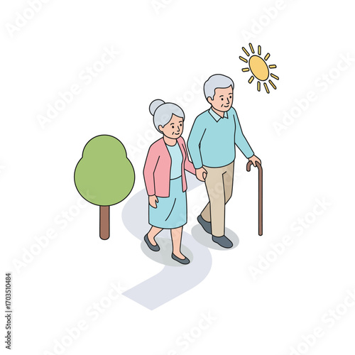 Elderly Couple Walking in Park