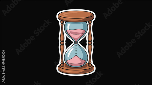 Stylized Hourglass with Pink Sand Flowing Downward on Black Background time falling