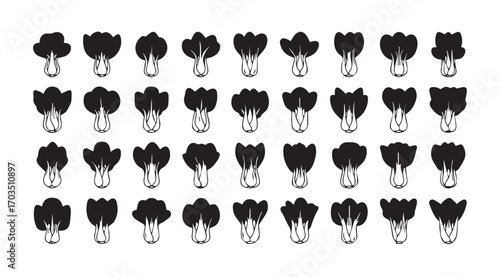 A grid of broccoli florets presented in a distinctive silhouette style