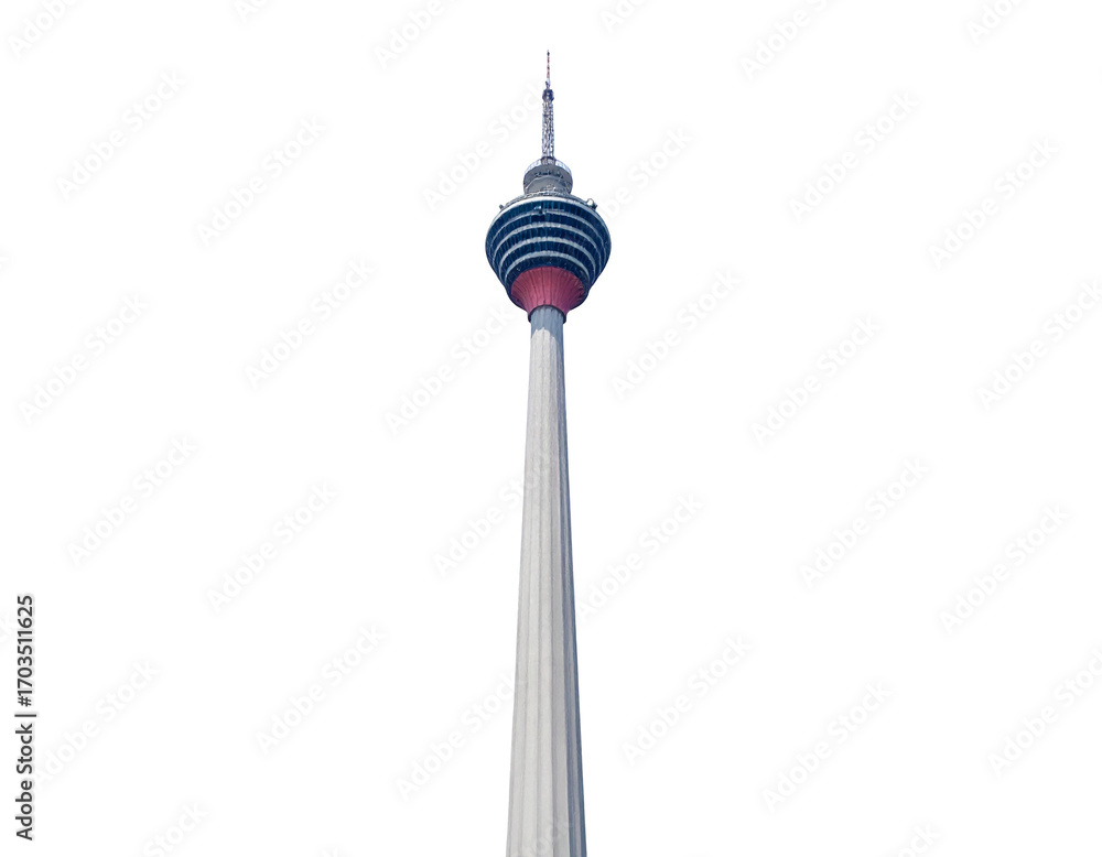 Fototapeta premium Kuala Lumpur Tower isolated on a clean white background. Famous Malaysian landmark.