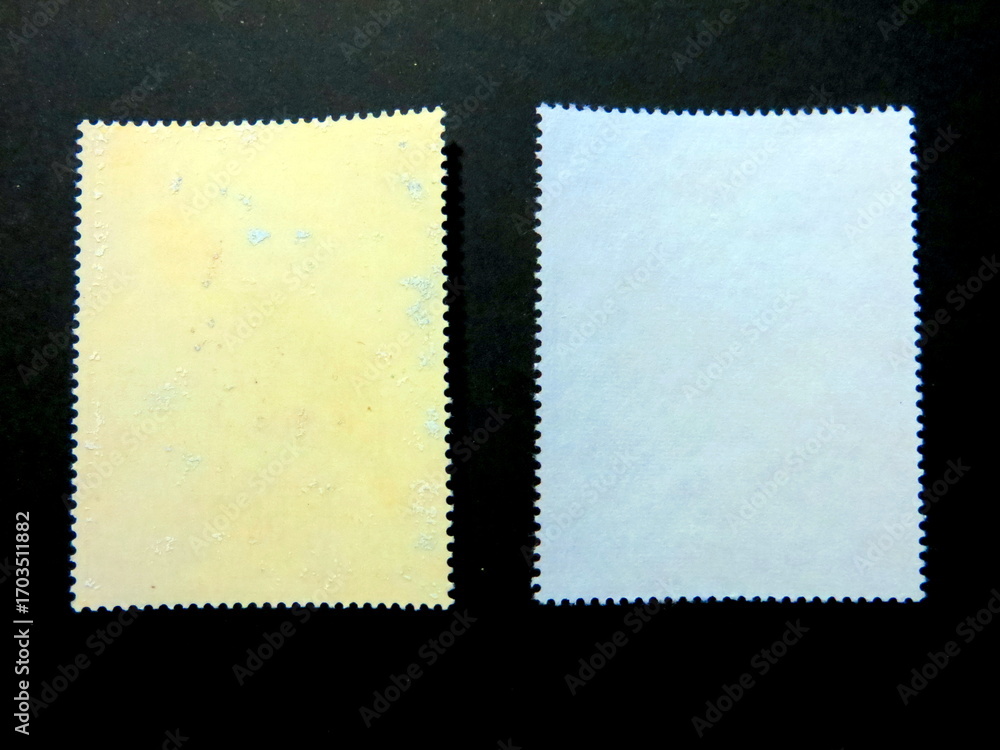 Fototapeta premium Exploration of Unique Postage Stamps Showcasing Their Reverse Sides in a Philatelic Collection