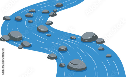 Flowing river water stream with rocks and white lines vector