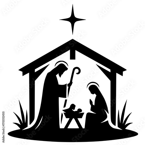 Silhouette of a traditional nativity scene