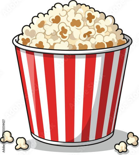 Retro popcorn bucket with fresh kernels movie night snack vector