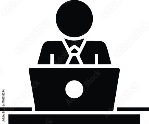 Black faceless person with laptop sitting at desk doing work