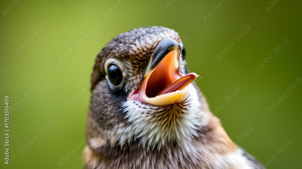 Obraz premium Close-up of a songbird with its beak open