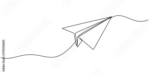 Paper airplane origami one line continous vector illustration