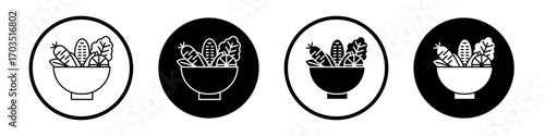 Vegetable salad meal icons pack in black and white versions for web.
