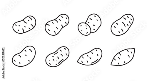 Collection of hand drawn potato illustrations in a simple silhouette style