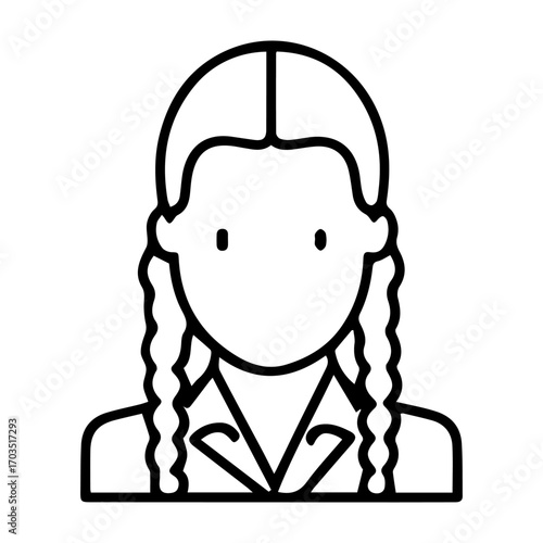 A girl with long hair and a ponytail. She is wearing a shirt and a jacket. The girl has a serious expression on her face