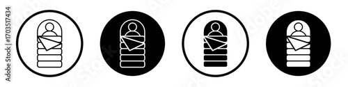 Sleeping bag icons pack in black and white versions for web.