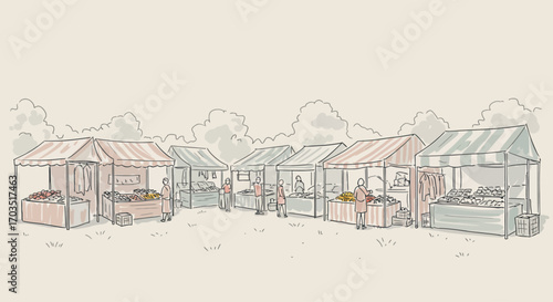 Farmers Market Illustration Fresh Produce & Community