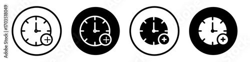 Plus hours icons pack in black and white versions for web.