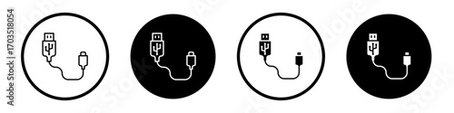 Plug USB cable icons pack in black and white versions for web.